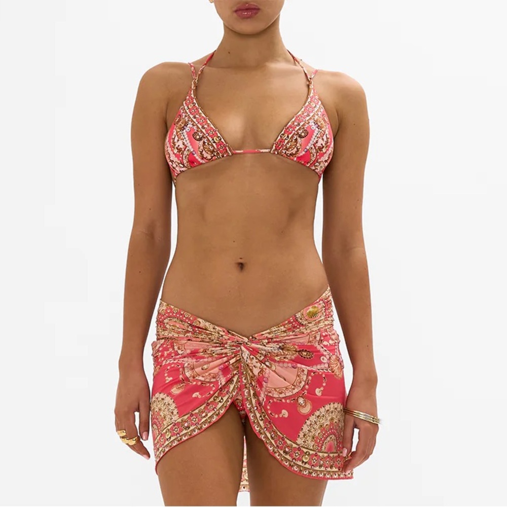 CAMILLA Multi Strap Tri Ring Bikini & Twist Front Short Skirt - Shell Games